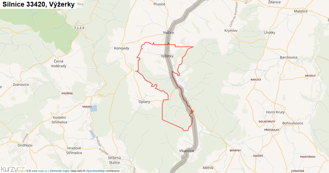 Výžerky, Silnice 33420 - Mapa