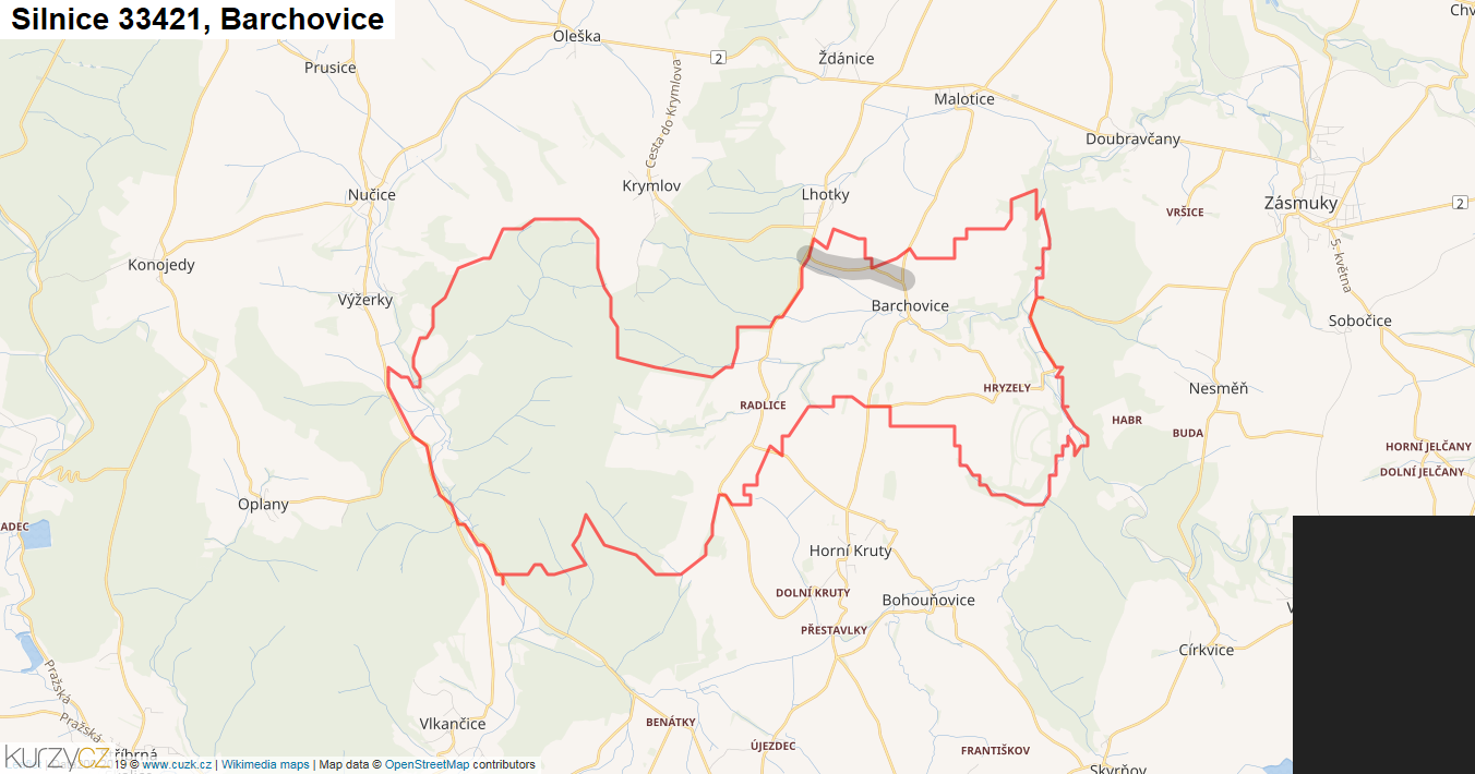 Barchovice, Silnice 33421 - Mapa