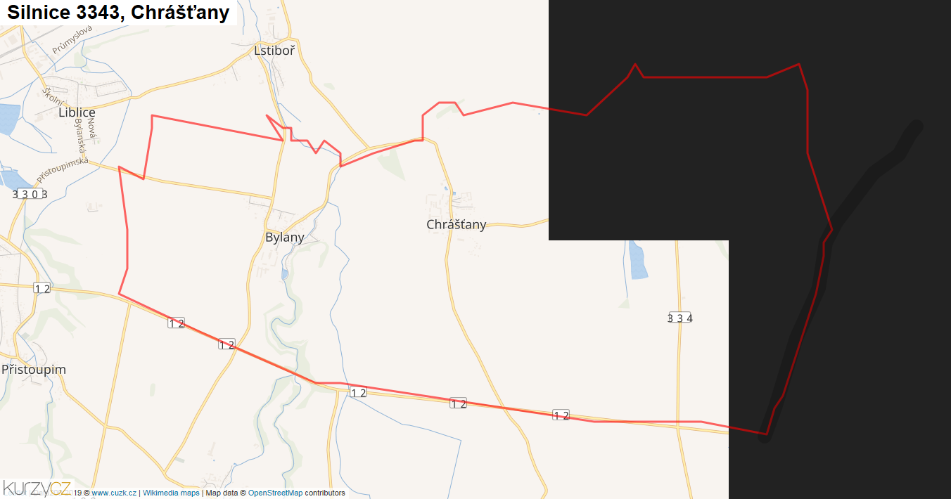 Chrášťany, Silnice 3343 - Mapa