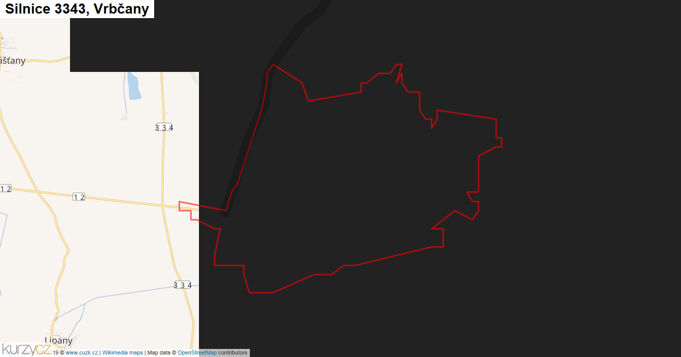 Vrbčany, Silnice 3343 - Mapa
