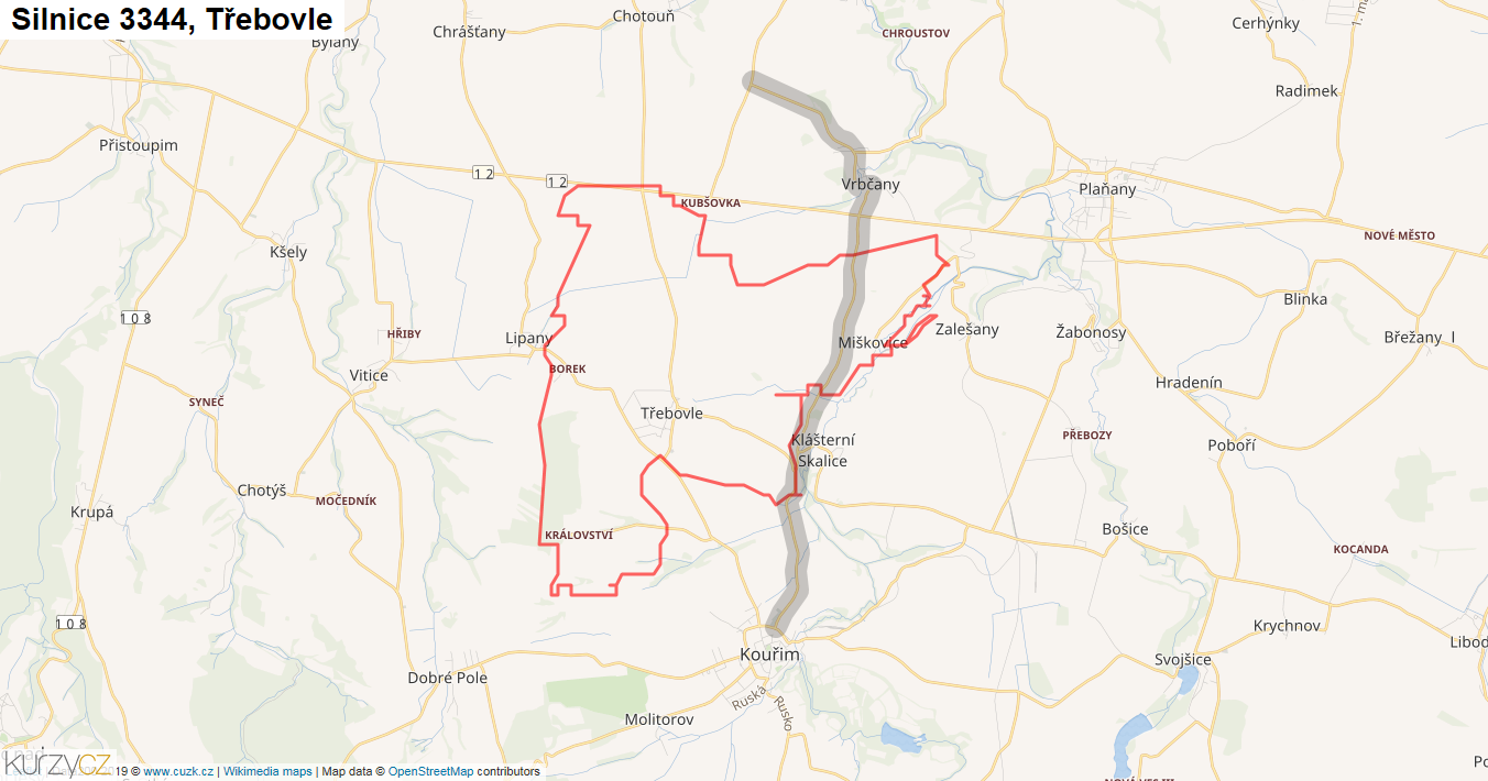 Třebovle, Silnice 3344 - Mapa