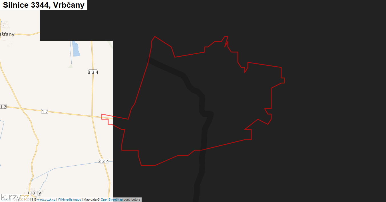 Vrbčany, Silnice 3344 - Mapa