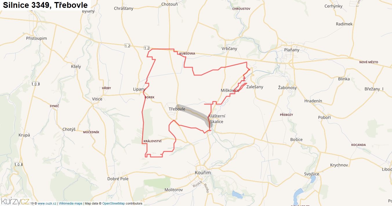 Třebovle, Silnice 3349 - Mapa