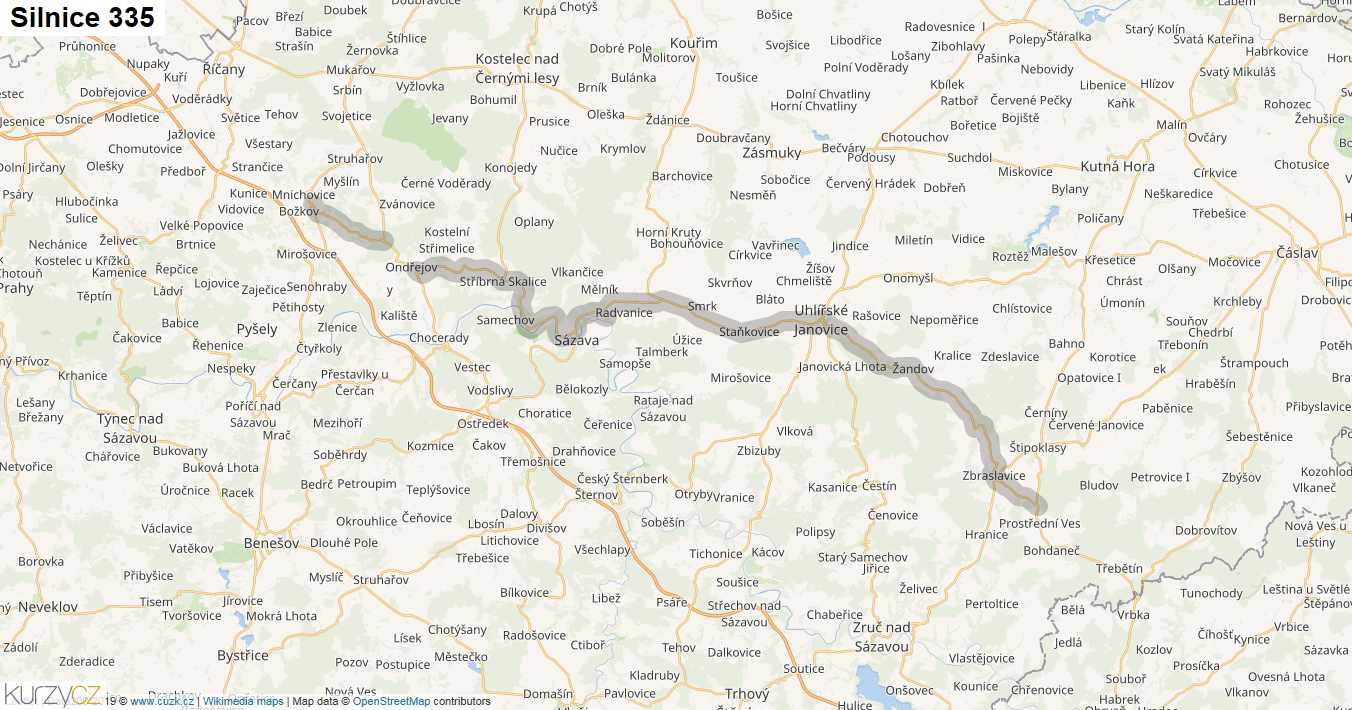 Silnice 335 - mapa Silnice 335