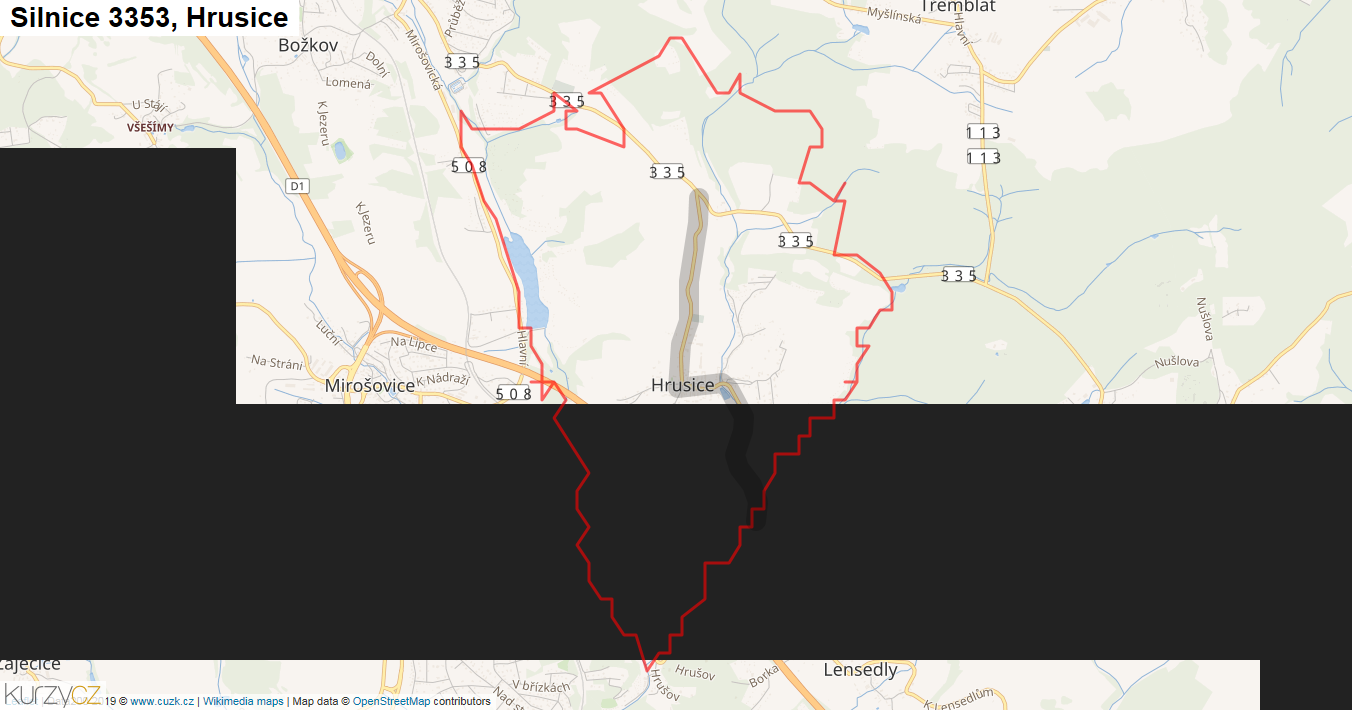 Hrusice, Silnice 3353 - Mapa