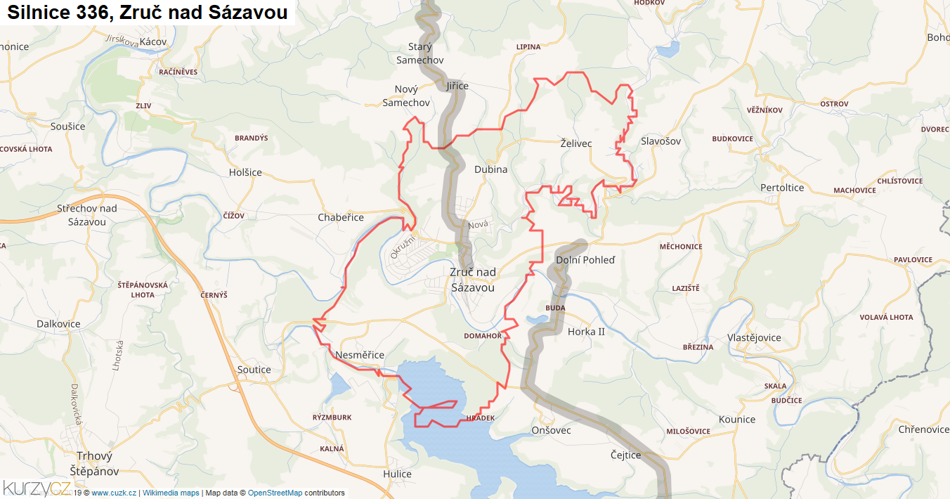 Zruč nad Sázavou, Silnice 336 - Mapa
