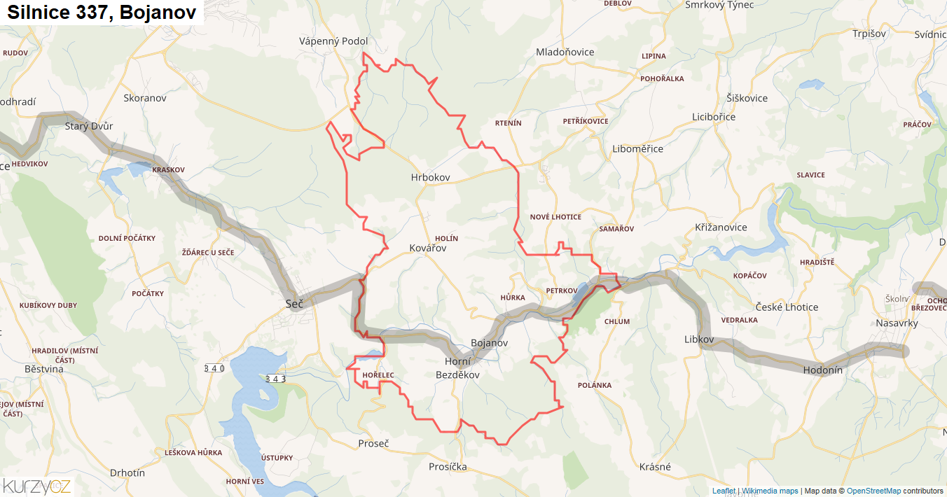 Bojanov, Silnice 337 - Mapa