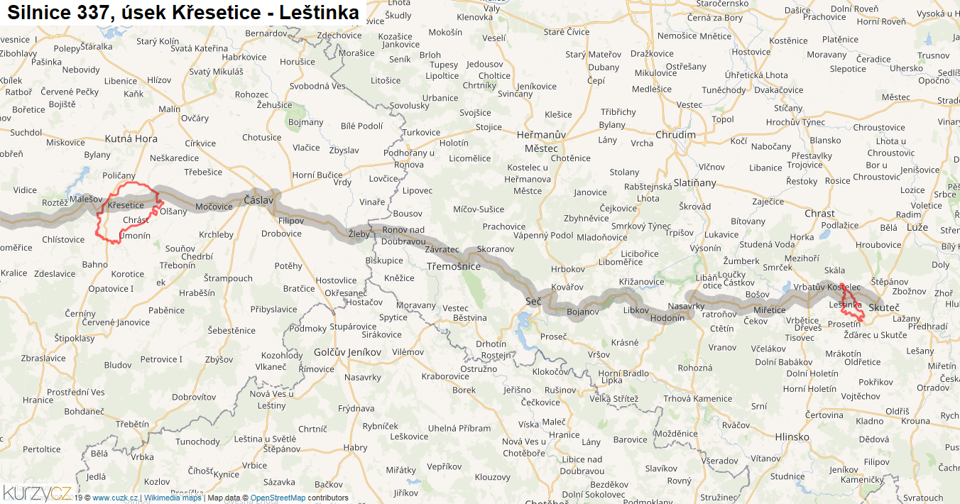Úsek Křesetice - Leštinka, Silnice 337 - Mapa