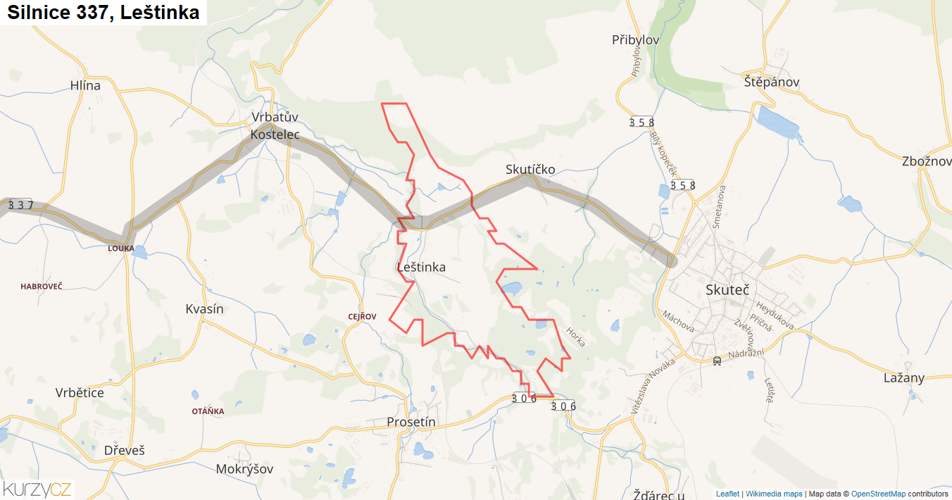 Leštinka, Silnice 337 - Mapa