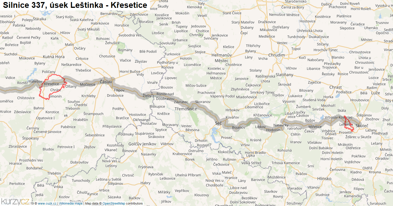 Úsek Leštinka - Křesetice, Silnice 337 - Mapa
