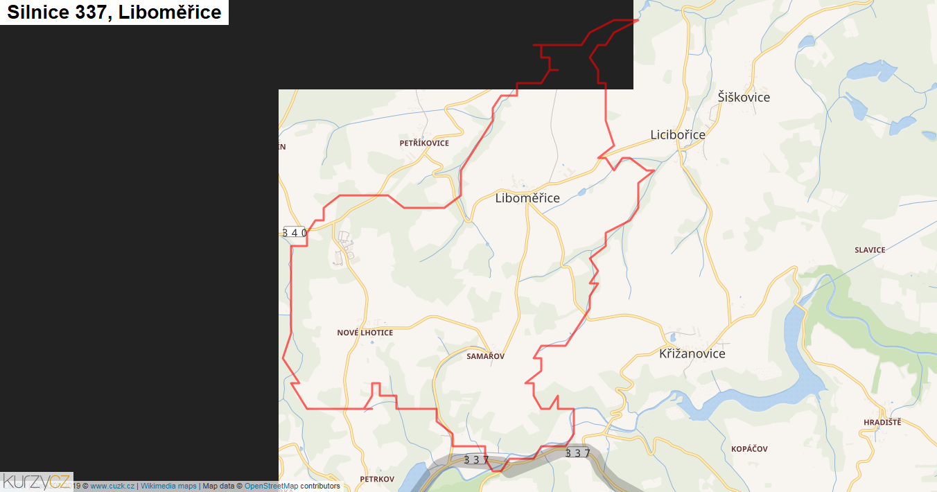 Liboměřice, Silnice 337 - Mapa