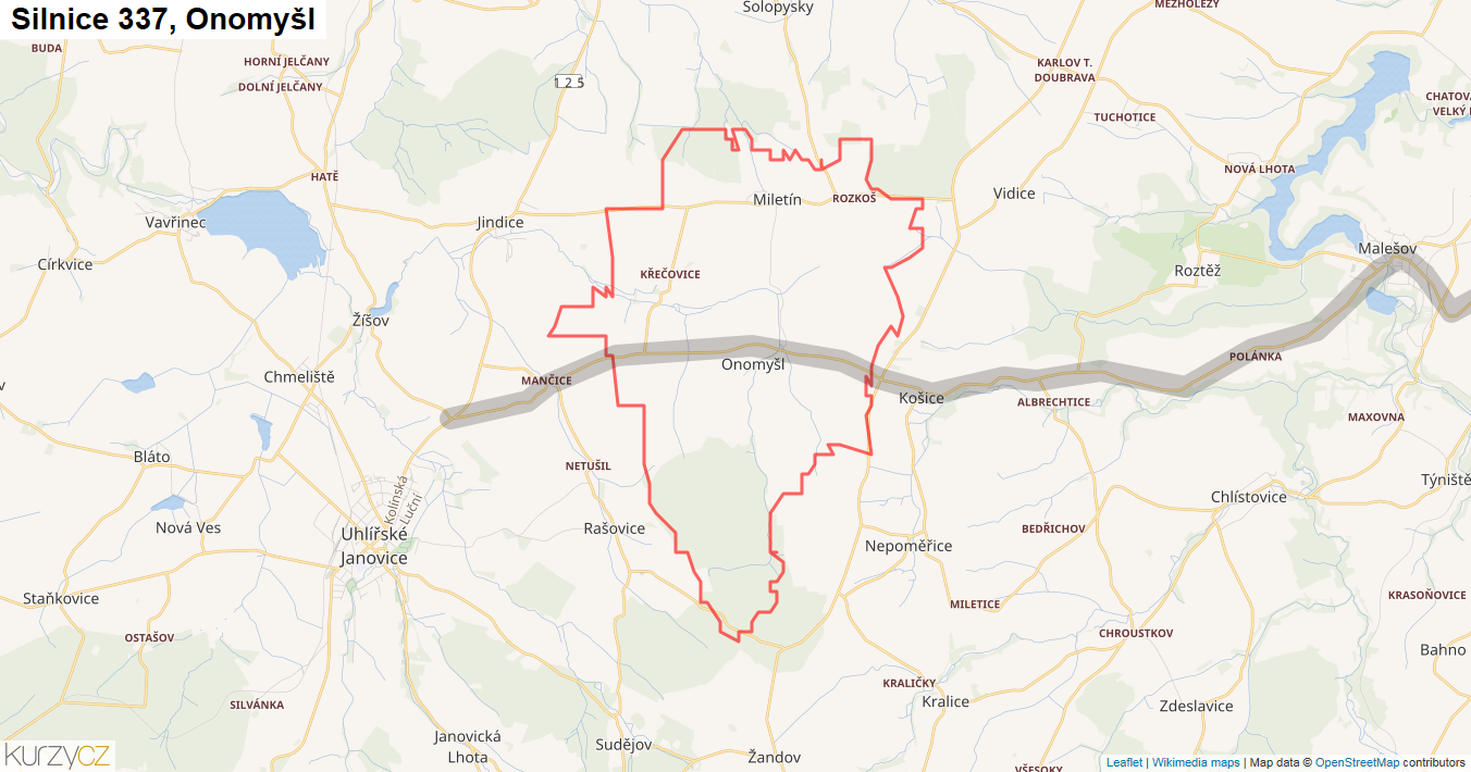 Onomyšl, Silnice 337 - Mapa