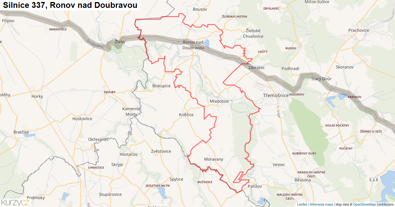 Ronov nad Doubravou, Silnice 337 - Mapa