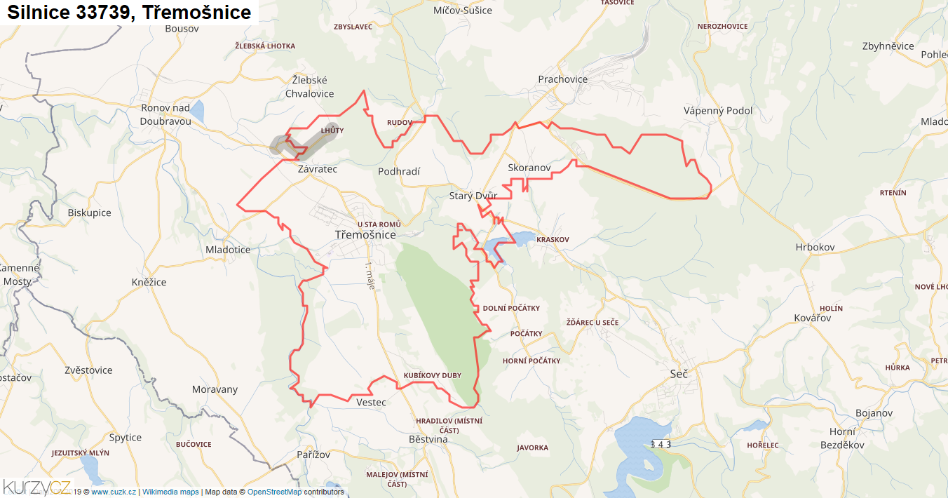 Třemošnice, Silnice 33739 - Mapa