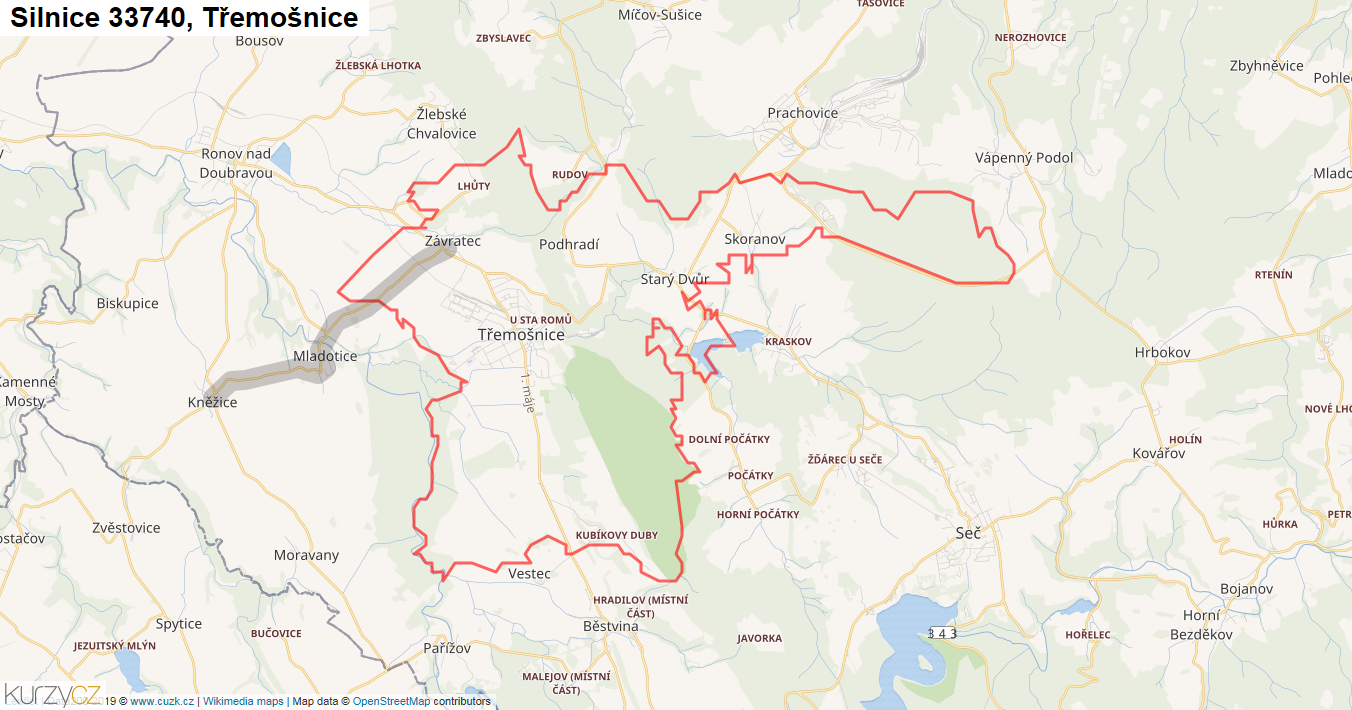 Třemošnice, Silnice 33740 - Mapa