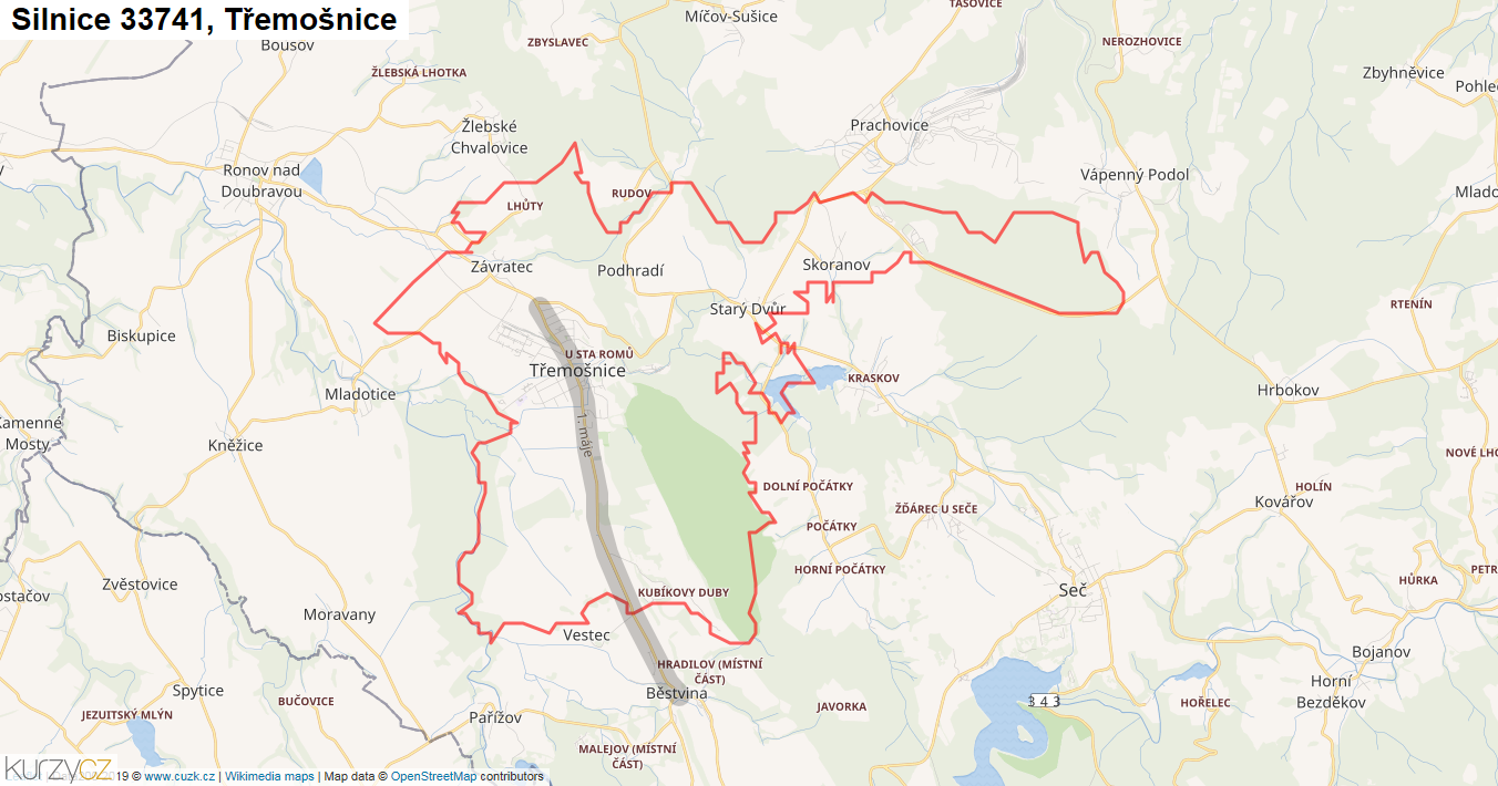 Třemošnice, Silnice 33741 - Mapa