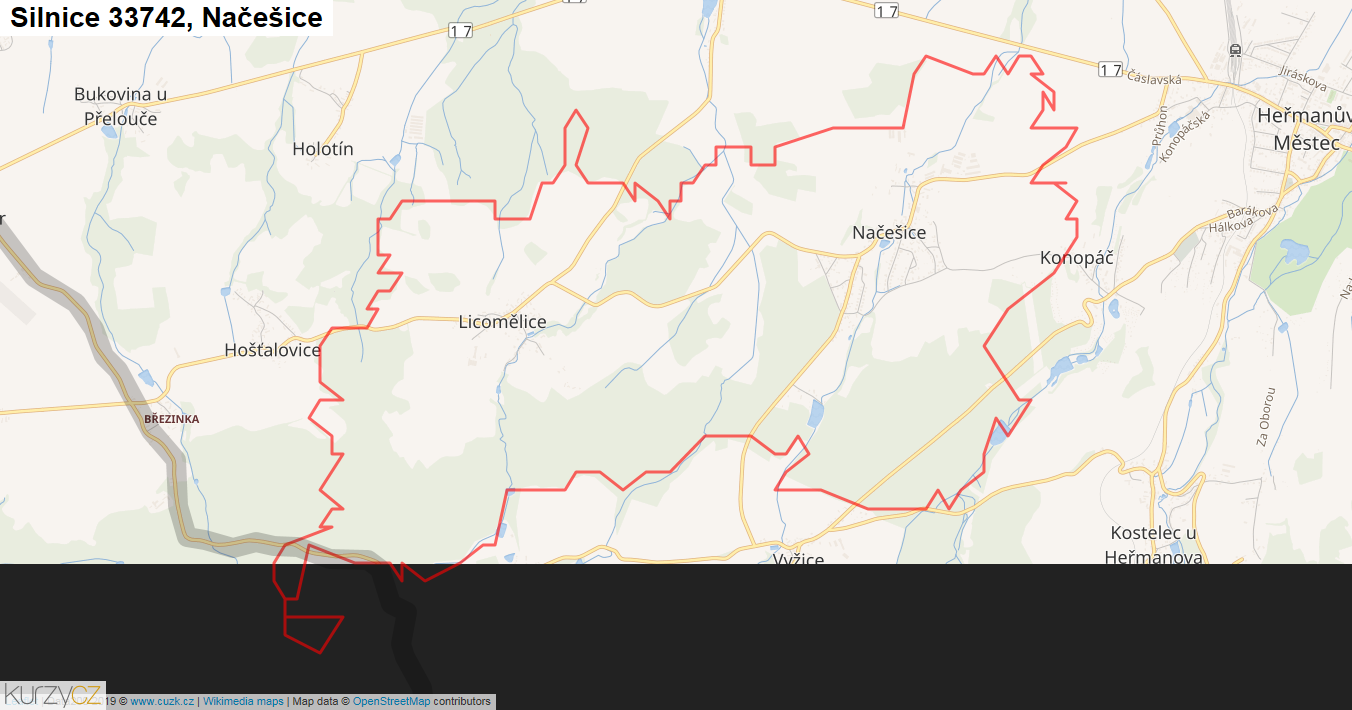 Načešice, Silnice 33742 - Mapa