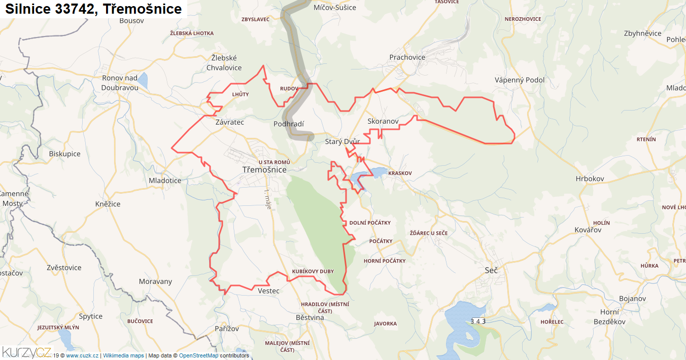 Třemošnice, Silnice 33742 - Mapa