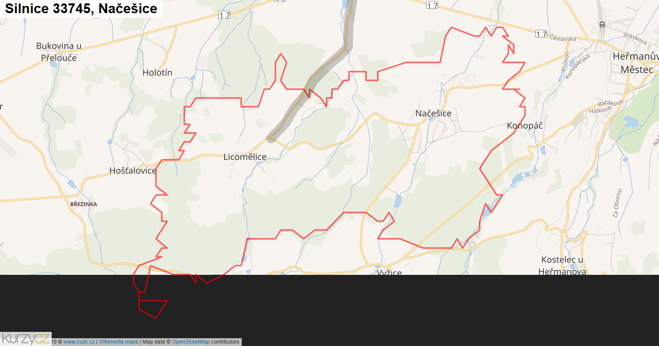 Načešice, Silnice 33745 - Mapa