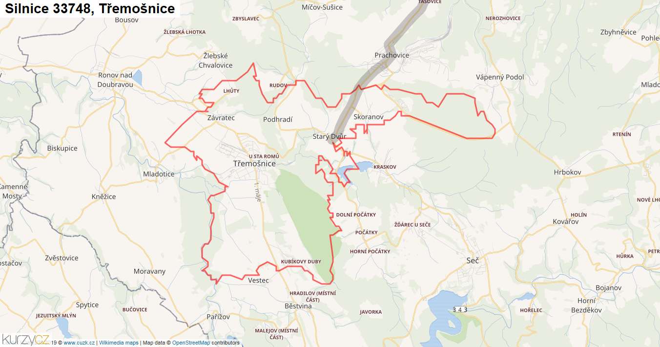 Třemošnice, Silnice 33748 - Mapa