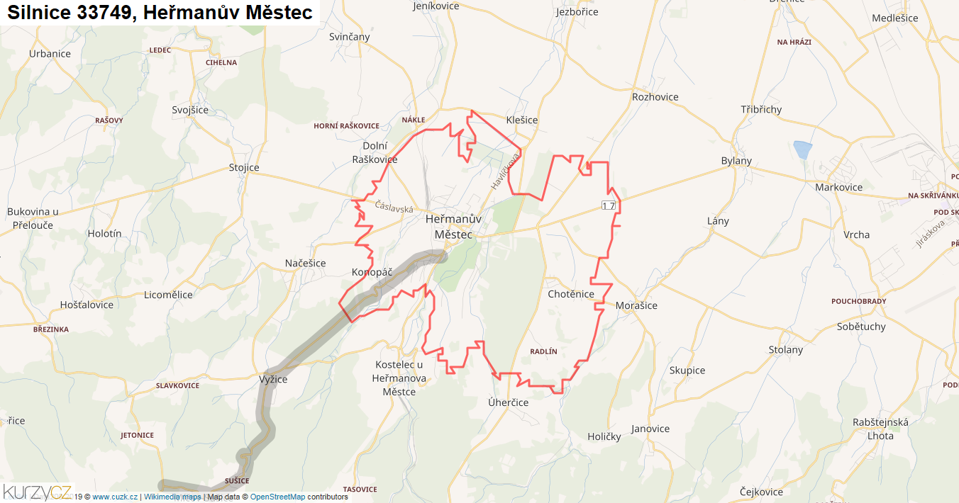 Heřmanův Městec, Silnice 33749 - Mapa