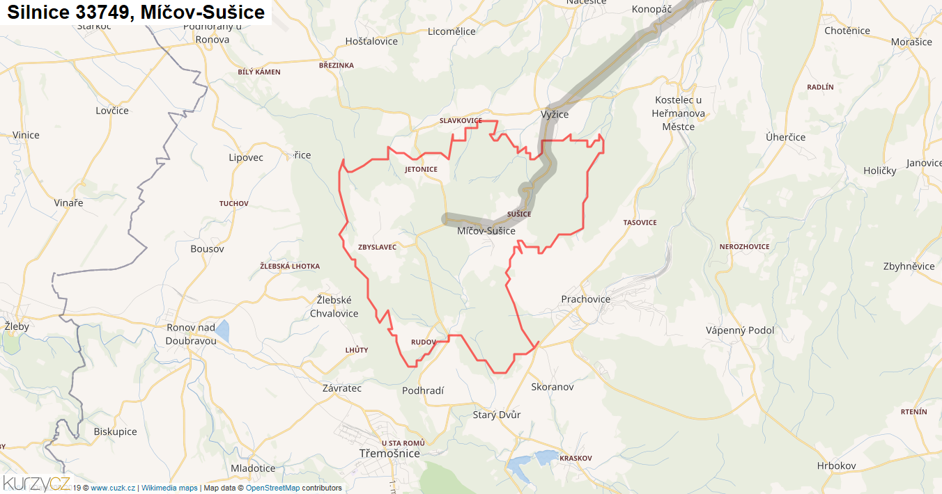 Míčov-Sušice, Silnice 33749 - Mapa