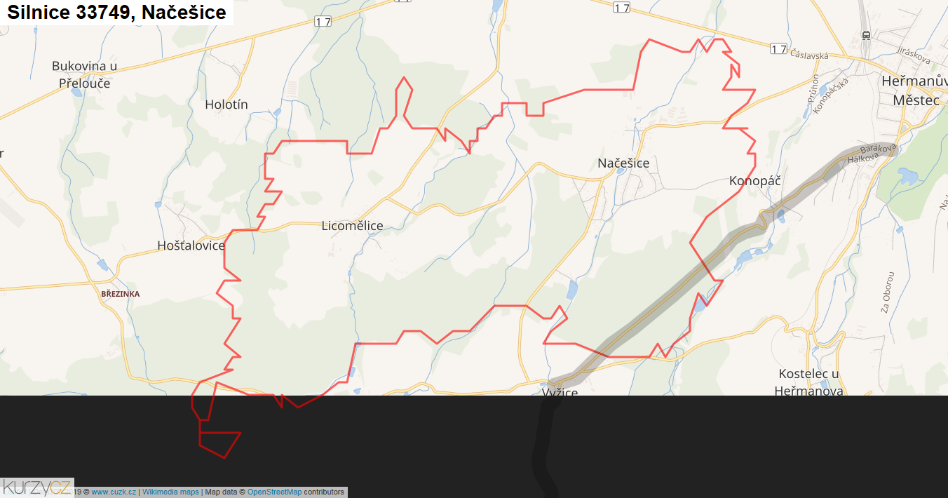 Načešice, Silnice 33749 - Mapa