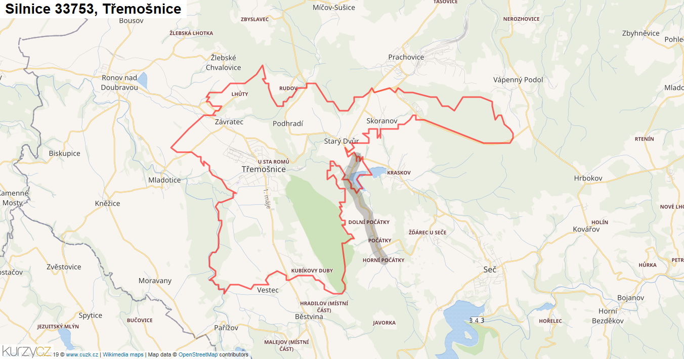 Třemošnice, Silnice 33753 - Mapa