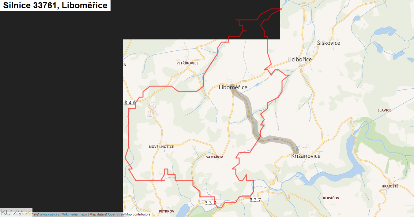 Liboměřice, Silnice 33761 - Mapa