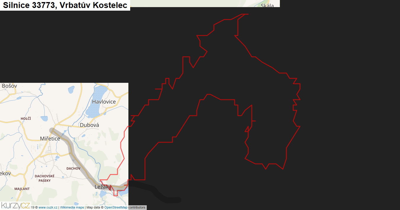 Vrbatův Kostelec, Silnice 33773 - Mapa