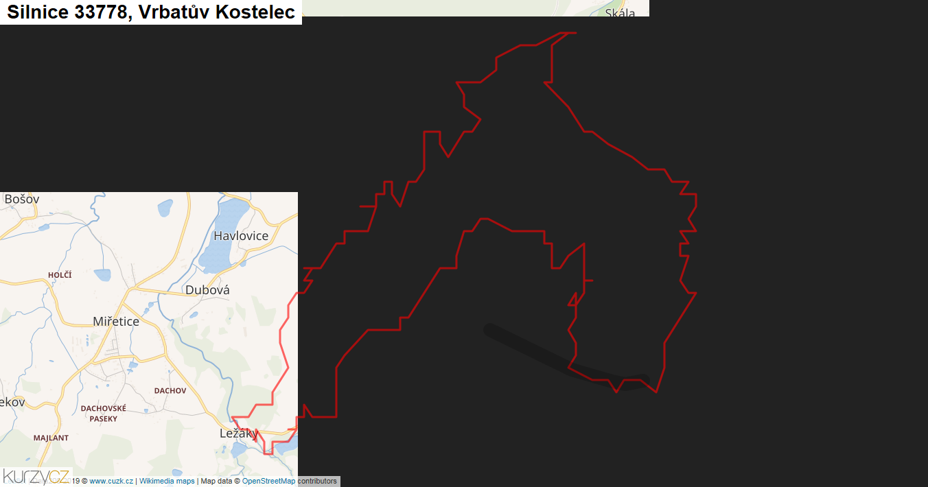 Vrbatův Kostelec, Silnice 33778 - Mapa