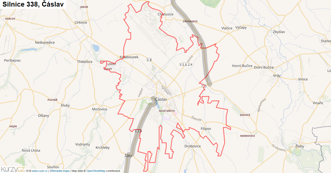Čáslav, Silnice 338 - Mapa