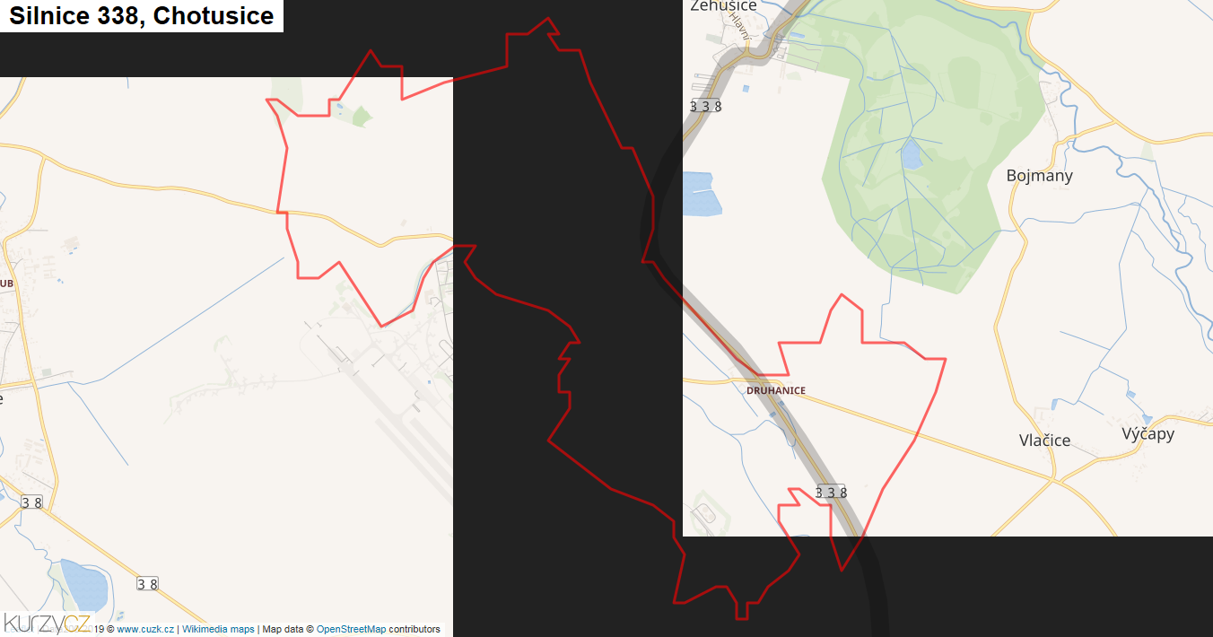 Chotusice, Silnice 338 - Mapa