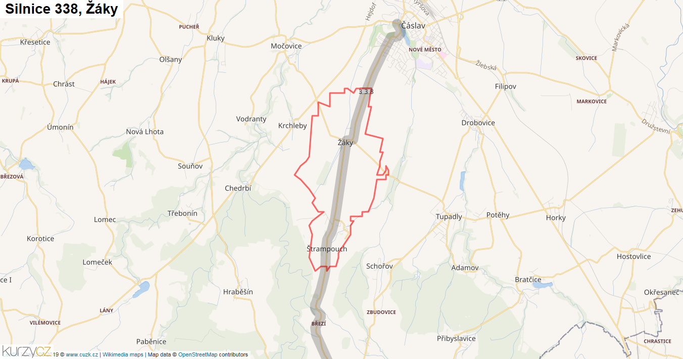 Žáky, Silnice 338 - Mapa