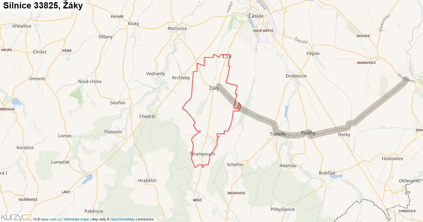 Žáky, Silnice 33825 - Mapa