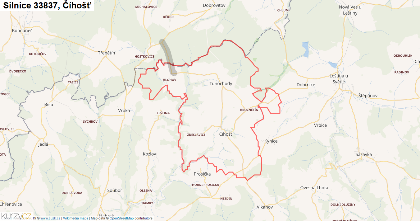 Číhošť, Silnice 33837 - Mapa