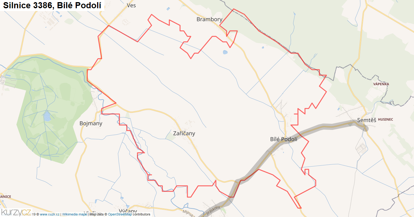 Bílé Podolí, Silnice 3386 - Mapa