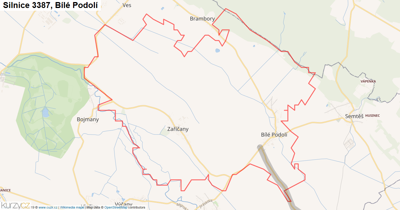 Bílé Podolí, Silnice 3387 - Mapa
