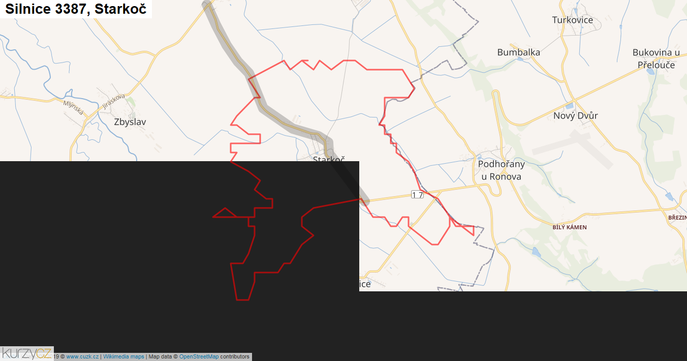 Starkoč, Silnice 3387 - Mapa