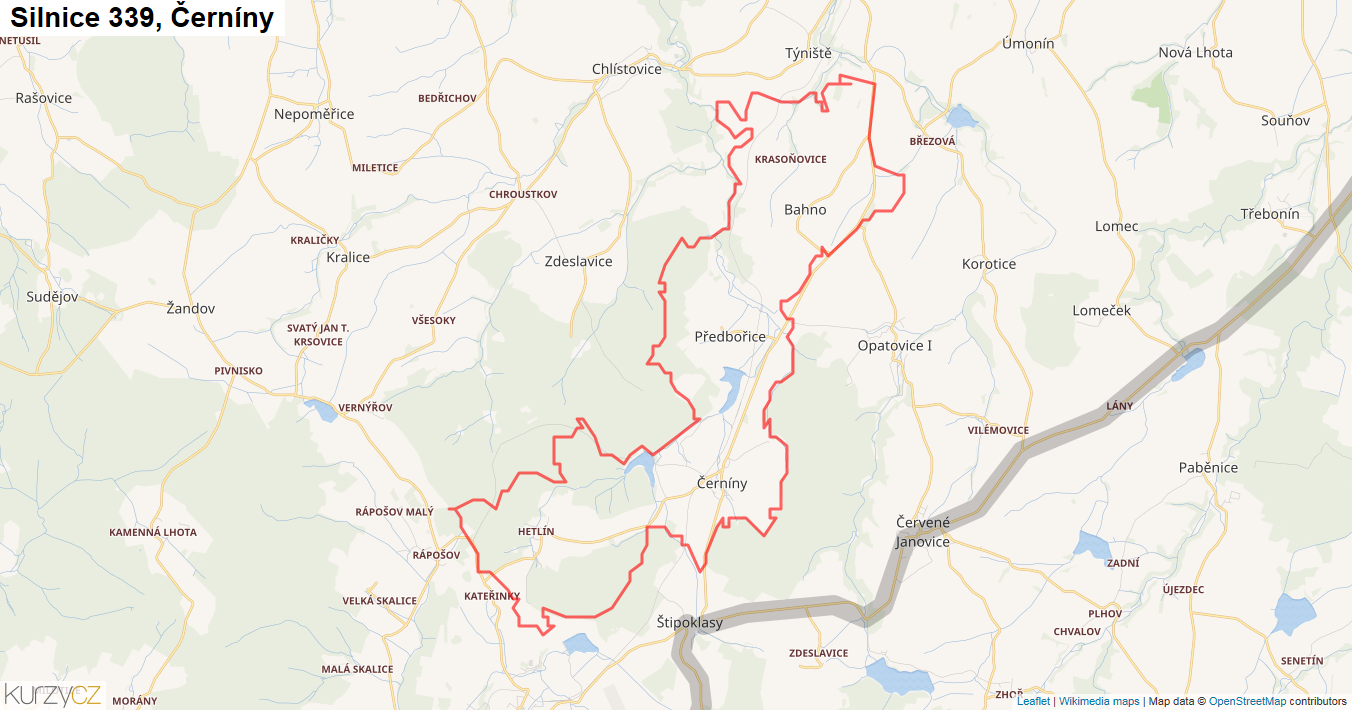 Černíny, Silnice 339 - Mapa
