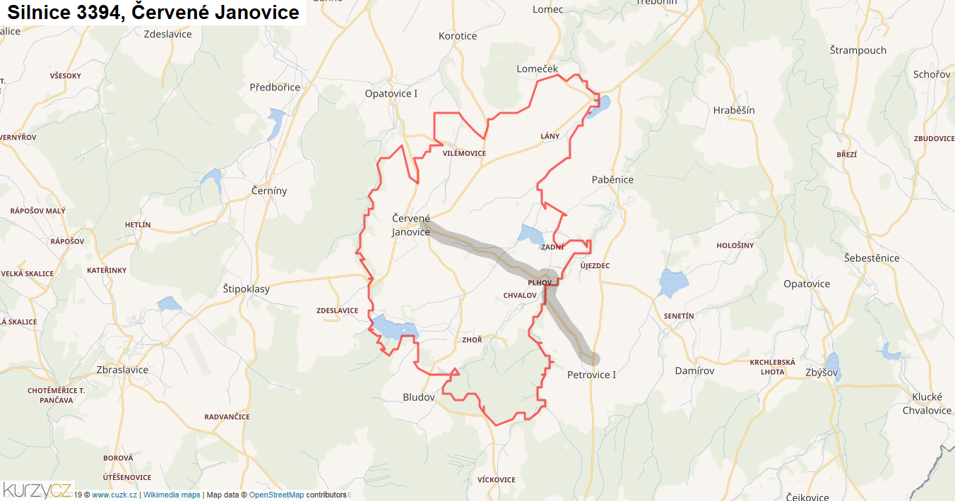 Červené Janovice, Silnice 3394 - Mapa