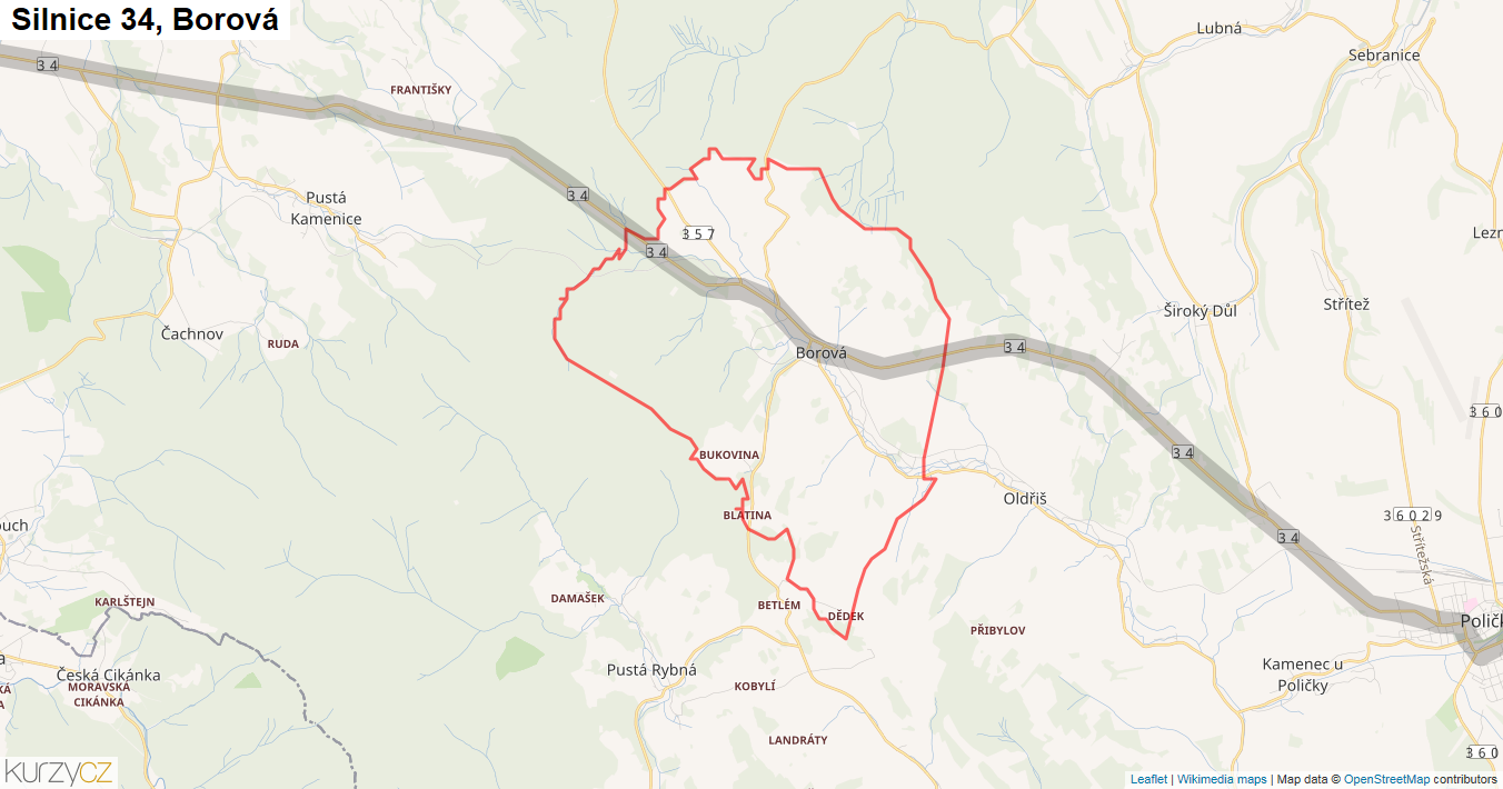Borová, Silnice 34 - Mapa