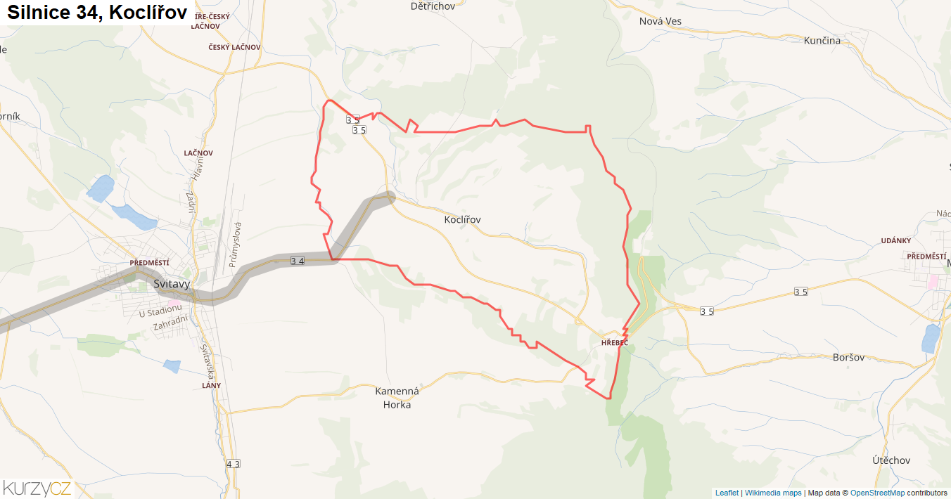 Koclířov, Silnice 34 - Mapa
