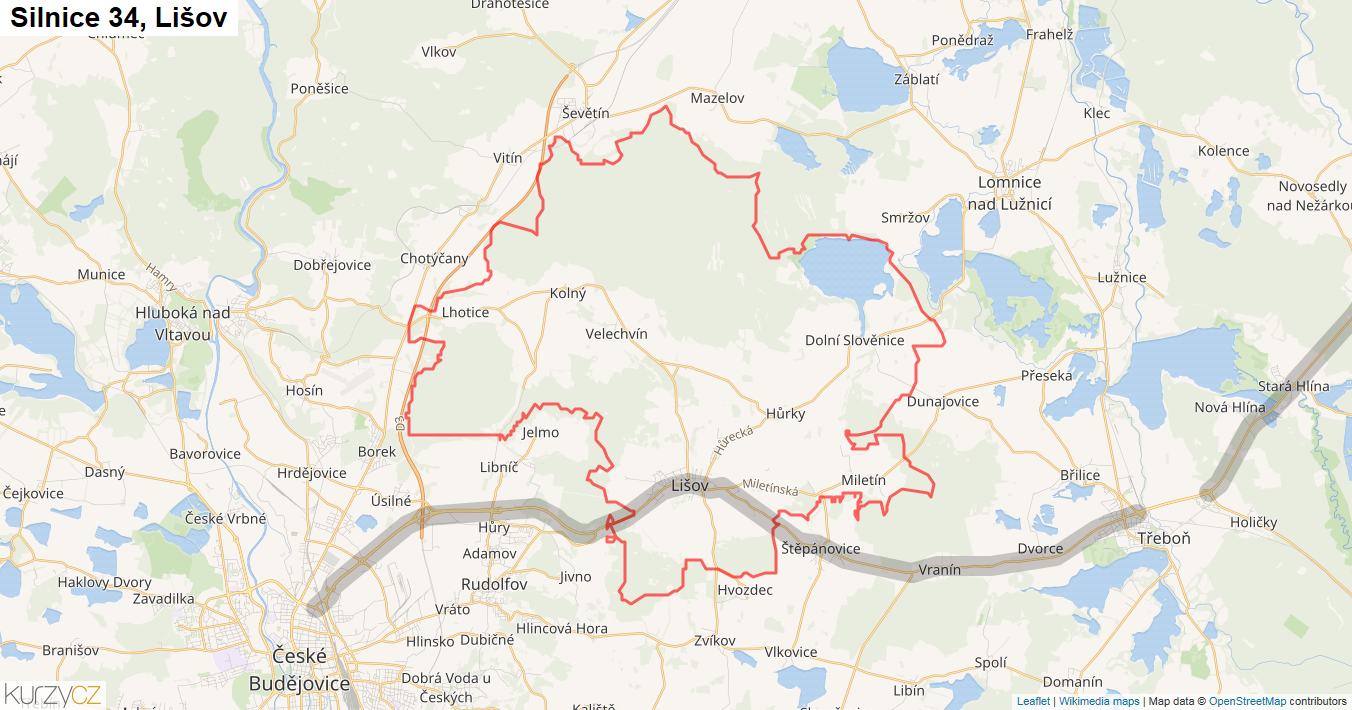 Lišov, Silnice 34 - Mapa