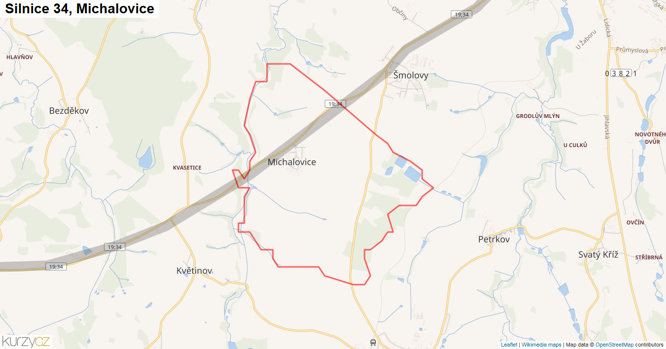 Michalovice, Silnice 34 - Mapa
