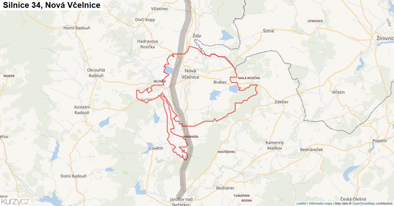 Nová Včelnice, Silnice 34 - Mapa
