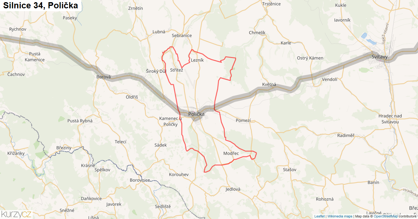 Polička, Silnice 34 - Mapa