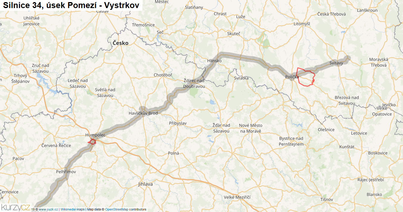 Úsek Pomezí - Vystrkov, Silnice 34 - Mapa