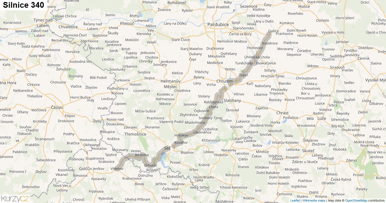 Silnice 340 - mapa Silnice 340