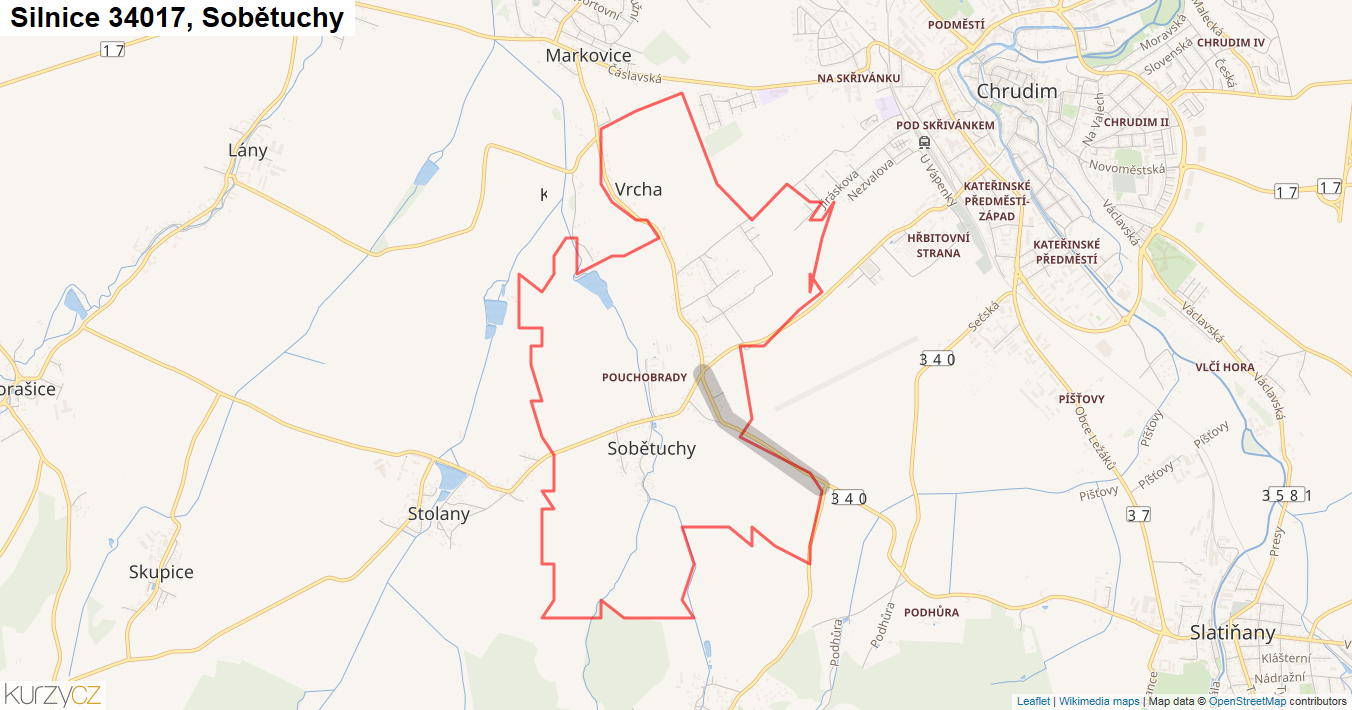 Sobětuchy, Silnice 34017 - Mapa